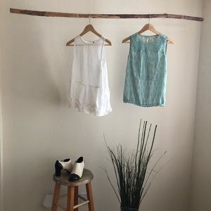 2 airy tank style blouses. Pure white & Pale blue
